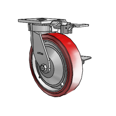 Roulettes sans pivot de la série 4 : roulette pivotante à plaque supérieure équipée d'une roue en polyuréthane HI-TECH de 8 x 2 et d'un frein à blocage latéral