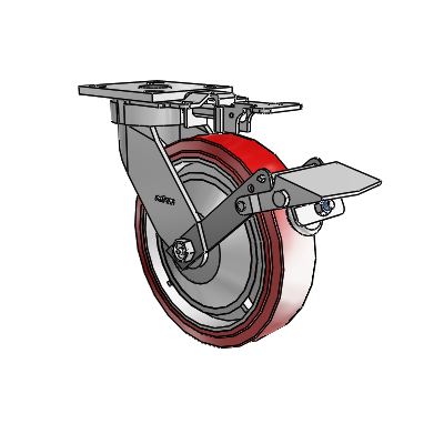 4 Series Kingpinless Casters Top Plate Swivel Caster with 8 x 2 Polyurethane HI-TECH wheel and Tread Lock Brake