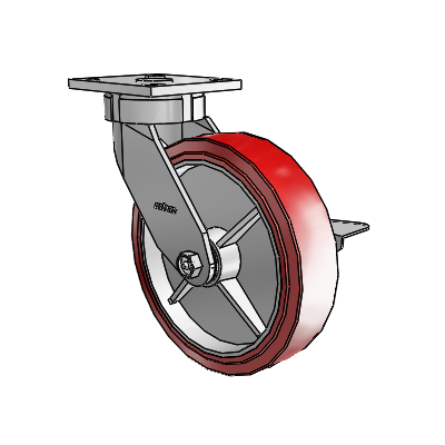 4 Series Kingpinless Casters Top Plate Swivel Caster with 8 x 2 Polyurethane HI-TECH wheel and Side Lock Brake