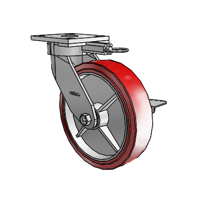 4 Series Kingpinless Casters Top Plate Swivel Caster with 8 x 2 Polyurethane HI-TECH wheel and Side Lock Brake