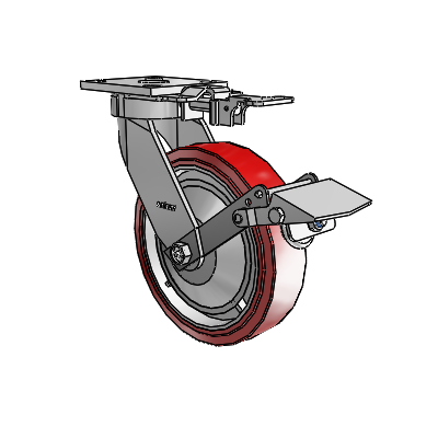 4 Series Kingpinless Casters Top Plate Swivel Caster with 8 x 2 Polyurethane HI-TECH wheel and Tread Lock Brake