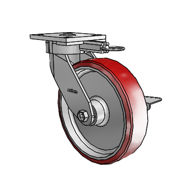 4 Series Kingpinless Casters Top Plate Swivel Caster with 8 x 2 Moldon Polyurethane (Aluminum Core) wheel and Side Lock Brake