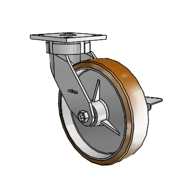 4 Series Kingpinless Casters Top Plate Swivel Caster with 8 x 2 Moldon Nylon (Aluminum Core) wheel and Side Lock Brake