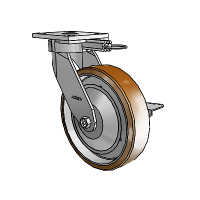 4 Series Kingpinless Casters Top Plate Swivel Caster with 8 x 2 Moldon Nylon (Aluminum Core) wheel and Side Lock Brake