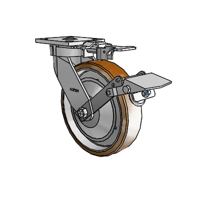 4 Series Kingpinless Casters Top Plate Swivel Caster with 8 x 2 Moldon Nylon (Aluminum Core) wheel and Tread Lock Brake