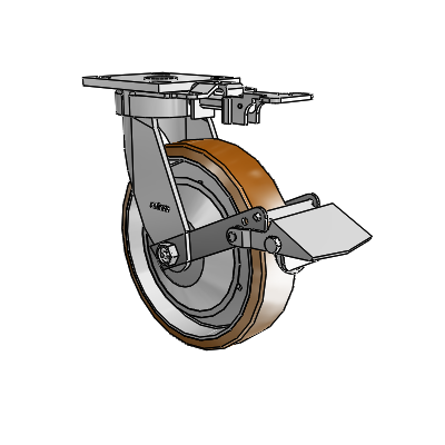 4 Series Kingpinless Casters Top Plate Swivel Caster with 8 x 2 Moldon Nylon (Aluminum Core) wheel and Tread Lock Brake