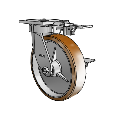 4 Series Kingpinless Casters Top Plate Swivel Caster with 8 x 2 Moldon Nylon (Aluminum Core) wheel and Side Lock Brake