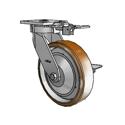4 Series Kingpinless Casters Top Plate Swivel Caster with 8 x 2 Moldon Nylon (Aluminum Core) wheel and Side Lock Brake