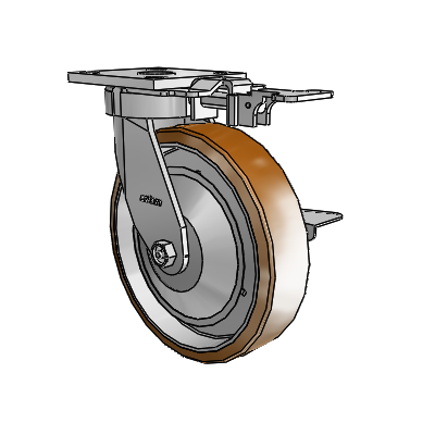 Roulettes sans pivot de la série 4 : roulette pivotante à plaque supérieure équipée d'une roue Moldon en nylon (noyau en aluminium) de 8 x 2 et d'un frein à blocage latéral