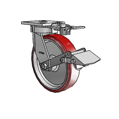 4 Series Kingpinless Casters Top Plate Swivel Caster with 8 x 2 Moldon Polyurethane (Aluminum Core) wheel and Tread Lock Brake