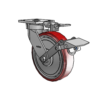 4 Series Kingpinless Casters Top Plate Swivel Caster with 8 x 2 Moldon Polyurethane (Aluminum Core) wheel and Tread Lock Brake