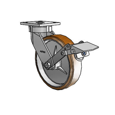4 Series Kingpinless Casters Top Plate Swivel Caster with 8 x 2 Moldon Nylon (Aluminum Core) wheel and Tread Lock Brake