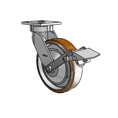 4 Series Kingpinless Casters Top Plate Swivel Caster with 8 x 2 Moldon Nylon (Aluminum Core) wheel and Tread Lock Brake