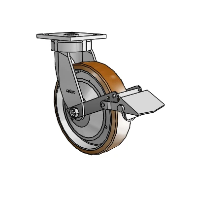 4 Series Kingpinless Casters Top Plate Swivel Caster with 8 x 2 Moldon Nylon (Aluminum Core) wheel and Tread Lock Brake