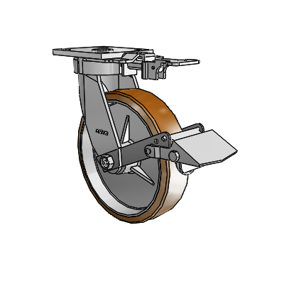 4 Series Kingpinless Casters Top Plate Swivel Caster with 8 x 2 Moldon Nylon (Aluminum Core) wheel and Tread Lock Brake