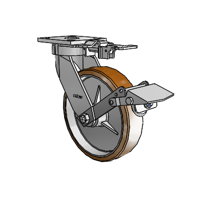4 Series Kingpinless Casters Top Plate Swivel Caster with 8 x 2 Moldon Nylon (Aluminum Core) wheel and Tread Lock Brake
