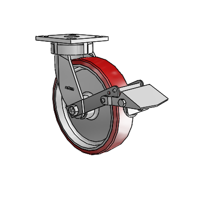 4 Series Kingpinless Casters Top Plate Swivel Caster with 8 x 2 Moldon Polyurethane (Aluminum Core) wheel and Tread Lock Brake