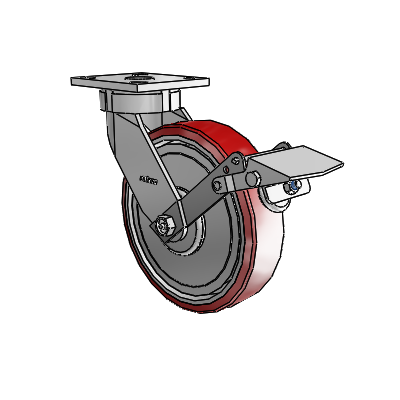 4 Series Kingpinless Casters Top Plate Swivel Caster with 8 x 2 Moldon Polyurethane (Aluminum Core) wheel and Tread Lock Brake