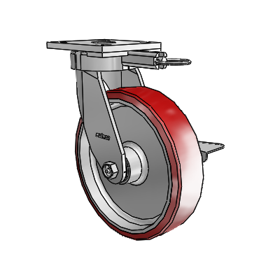 4 Series Kingpinless Casters Top Plate Swivel Caster with 8 x 2 Moldon Polyurethane (Aluminum Core) wheel and Side Lock Brake