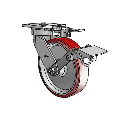4 Series Kingpinless Casters Top Plate Swivel Caster with 8 x 2 Moldon Polyurethane (Aluminum Core) wheel and Tread Lock Brake