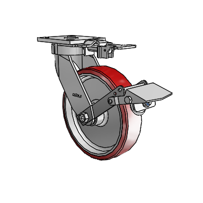 4 Series Kingpinless Casters Top Plate Swivel Caster with 8 x 2 Moldon Polyurethane (Aluminum Core) wheel and Tread Lock Brake