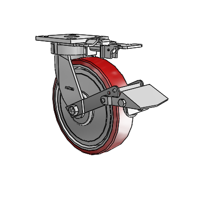 4 Series Kingpinless Casters Top Plate Swivel Caster with 8 x 2 Moldon Polyurethane (Aluminum Core) wheel and Tread Lock Brake