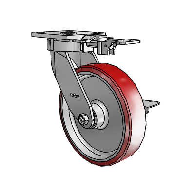 4 Series Kingpinless Casters Top Plate Swivel Caster with 8 x 2 Moldon Polyurethane (Aluminum Core) wheel and Side Lock Brake