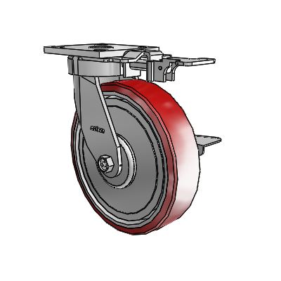 4 Series Kingpinless Casters Top Plate Swivel Caster with 8 x 2 Moldon Polyurethane (Aluminum Core) wheel and Side Lock Brake