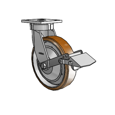 4 Series Kingpinless Casters Top Plate Swivel Caster with 8 x 2 Moldon Nylon (Aluminum Core) wheel and Tread Lock Brake