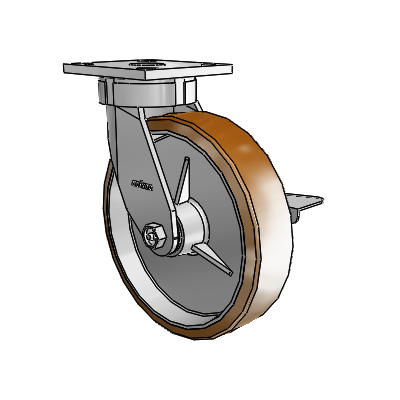 4 Series Kingpinless Casters Top Plate Swivel Caster with 8 x 2 Moldon Nylon (Aluminum Core) wheel and Side Lock Brake