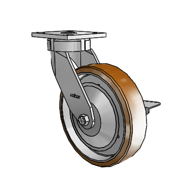4 Series Kingpinless Casters Top Plate Swivel Caster with 8 x 2 Moldon Nylon (Aluminum Core) wheel and Side Lock Brake