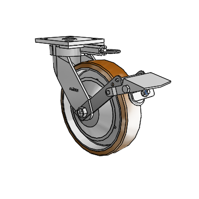 4 Series Kingpinless Casters Top Plate Swivel Caster with 8 x 2 Moldon Nylon (Aluminum Core) wheel and Tread Lock Brake