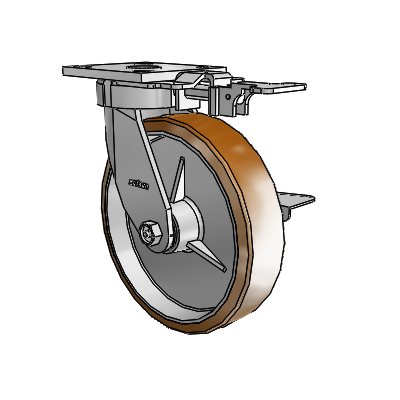 4 Series Kingpinless Casters Top Plate Swivel Caster with 8 x 2 Moldon Nylon (Aluminum Core) wheel and Side Lock Brake