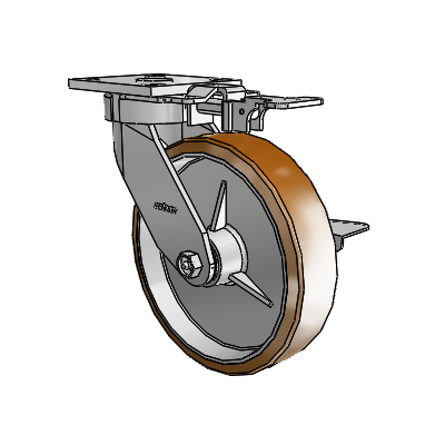 4 Series Kingpinless Casters Top Plate Swivel Caster with 8 x 2 Moldon Nylon (Aluminum Core) wheel and Side Lock Brake