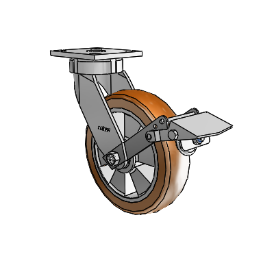 Roulettes sans pivot de la série 4 – Roulette pivotante à plaque supérieure avec roue Triumph (Crown/Brown) 8 x 2 et frein Tread Lock