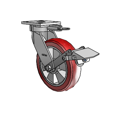 4 Series Kingpinless Casters Top Plate Swivel Caster with 8 x 2 Triumph (Crown/Red) wheel and Tread Lock Brake