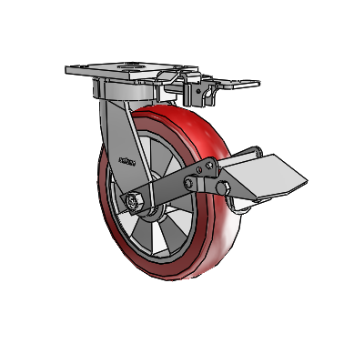 4 Series Kingpinless Casters Top Plate Swivel Caster with 8 x 2 Triumph (Crown/Red) wheel and Tread Lock Brake