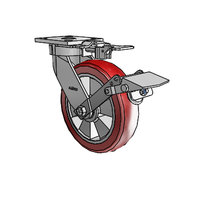 4 Series Kingpinless Casters Top Plate Swivel Caster with 8 x 2 Triumph (Crown/Red) wheel and Tread Lock Brake