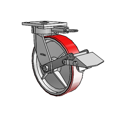 4 Series Kingpinless Casters Top Plate Swivel Caster with 8 x 2 Moldon Polyurethane (Cast Iron Core) wheel and Tread Lock Brake