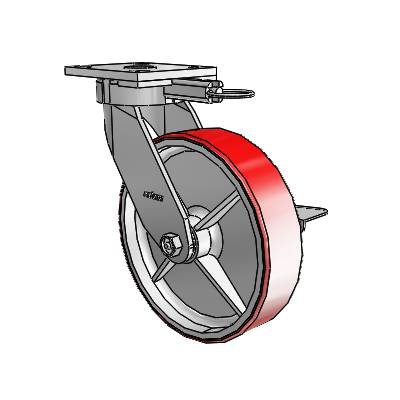 4 Series Kingpinless Casters Top Plate Swivel Caster with 8 x 2 Moldon Polyurethane (Cast Iron Core) wheel and Side Lock Brake