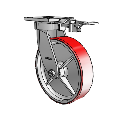 4 Series Kingpinless Casters Top Plate Swivel Caster with 8 x 2 Moldon Polyurethane (Cast Iron Core) wheel
