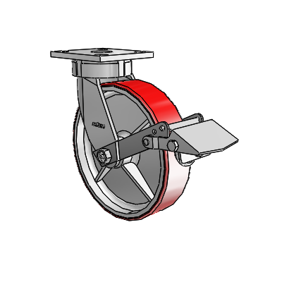 4 Series Kingpinless Casters Top Plate Swivel Caster with 8 x 2 Moldon Polyurethane (Cast Iron Core) wheel and Tread Lock Brake