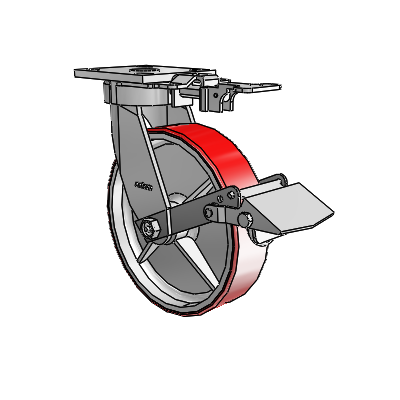 4 Series Kingpinless Casters Top Plate Swivel Caster with 8 x 2 Moldon Polyurethane (Cast Iron Core) wheel and Tread Lock Brake