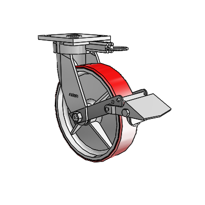 4 Series Kingpinless Casters Top Plate Swivel Caster with 8 x 2 Moldon Polyurethane (Cast Iron Core) wheel and Tread Lock Brake