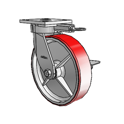4 Series Kingpinless Casters Top Plate Swivel Caster with 8 x 2 Moldon Polyurethane (Cast Iron Core) wheel and Side Lock Brake