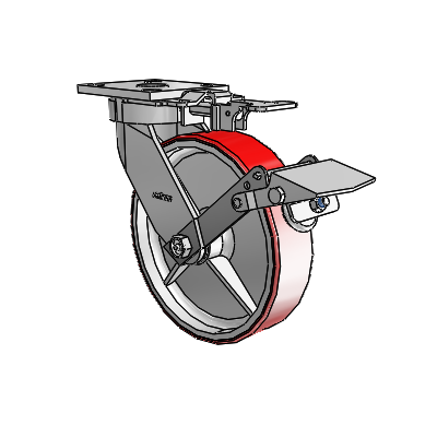 4 Series Kingpinless Casters Top Plate Swivel Caster with 8 x 2 Moldon Polyurethane (Cast Iron Core) wheel and Tread Lock Brake