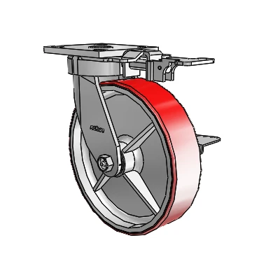 4 Series Kingpinless Casters Top Plate Swivel Caster with 8 x 2 Moldon Polyurethane (Cast Iron Core) wheel and Side Lock Brake
