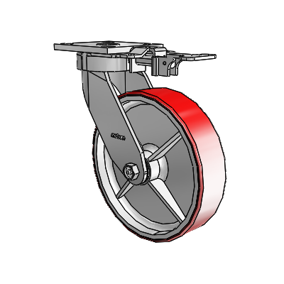 4 Series Kingpinless Casters Top Plate Swivel Caster with 8 x 2 Moldon Polyurethane (Cast Iron Core) wheel