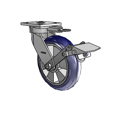 4 Series Kingpinless Casters Top Plate Swivel Caster with 8 x 2 Triumph (Round/Blue) wheel and Tread Lock Brake