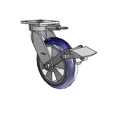 4 Series Kingpinless Casters Top Plate Swivel Caster with 8 x 2 Triumph (Round/Blue) wheel and Tread Lock Brake